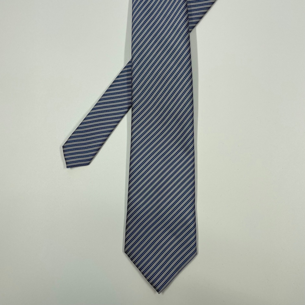 Ted Lapidus Silver Blue Striped Microfiber Necktie Mens OS